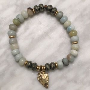 Mixed gemstone gold plated arrow head bracelet